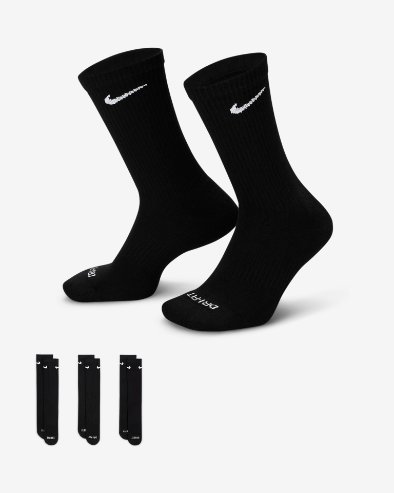 Nike Everyday Plus Cush Crew Siyah Stil Çorap (3 Çift)